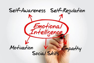 Beş ana bileşene sahip Duygusal Zeka başlıklı zihin haritası: Kişisel Farkındalık, Kişisel Düzenleme, Motivasyon, Empati ve Sosyal Yetenekler