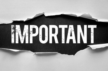 Yırtık kağıt, dokulu bir arka plan, aciliyeti, önemi, önceliği sembolize eden ve önemli konuları veya kararları yakından takip etme ihtiyacını simgeleyen cesur ve sıkıntılı bir kelime olan IMPORTANT 'ı gözler önüne serer.