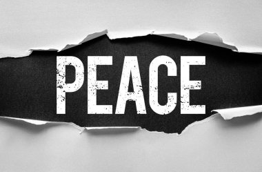 Yırtık kağıtlarla ortaya çıkan, umut, birlik ve kararlılığı sembolize eden, cesur ve kederli yazı tipi sözcüğü. Özgürlük kavramı, savaş karşıtı mesaj, uyum ve insan ilişkileri.