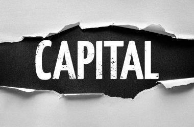 Cesur sözcüğün sermayesini ortaya çıkaran yırtık bir kağıt. Mali varlıklar, yatırım, sermaye, finansman, iş büyümesi, kaynaklar, zenginlik, bankacılık, finans, parasal değer ve ekonomi kavramı