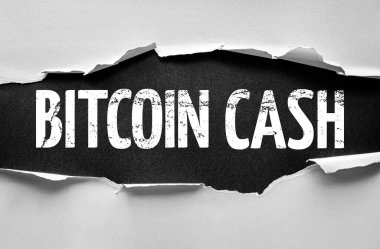 Yırtık kağıt, BITCOIN CASH okuyan cesur grunge metinlerini ortaya çıkarıyor. Kavramsal tasarım kripto para birimini, blok zinciri işlemlerini, dijital parayı, birey başına ödemeleri ve merkezi olmayan finansal sistemleri sembolize eder.