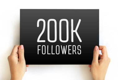 200K Followers poster in hands representing massive social media growth. Digital community celebration banner for influencer branding, online popularity achievements, and marketing promotions