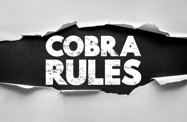 Cobra Rules text on torn paper background with bold font. Strong design for guidelines, policies, regulations, instructions, and motivational concepts