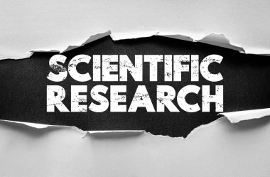 Yırtık arka planda bilimsel araştırma metni. Yenilik, keşif, deneyler, laboratuvar çalışmaları, analiz, tıp, kimya, biyoloji, teknoloji ve ilerlemeyi temsil etmek