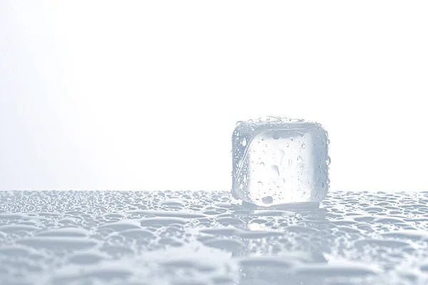 Cubo Gelo Plástico Com Água Tom Azul — Fotografia de Stock