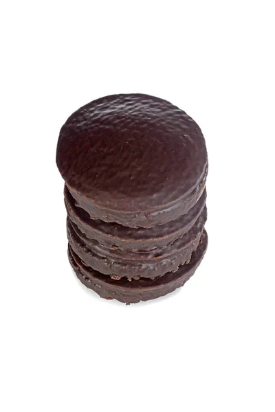 Stapel Kleiner Mit Schokolade Überzogener Biskuitkuchen — Stockfoto