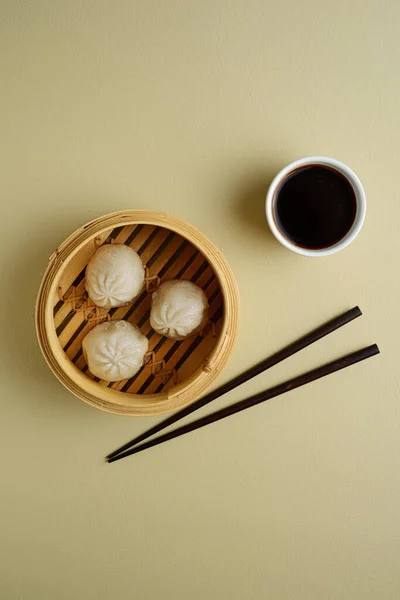 Chinese Steamed Pork Buns Bamboo Steamer — Stock Photo, Image