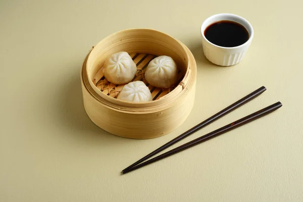 Chinese Steamed Pork Buns Soy Sauce — Stock Photo, Image