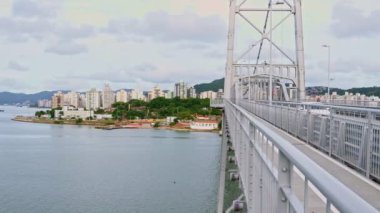 Panoramic view of Florianopolis coastline from Hercilio Luz Bridge connecting the Island of Santa Catarina and Florianopolis to the mainland Brazil