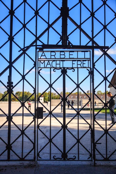 Dachau Německo Září 2015 Infamous Gate Dachau Concentration Camp Nápis — Stock fotografie