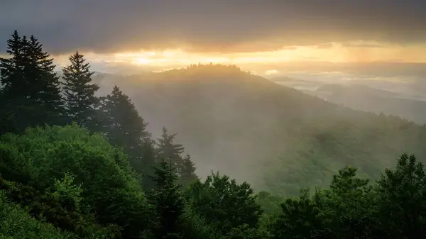 Blick Auf Die Smokie Mountains Vom Blue Ridge Parkway Mit — Stockfoto