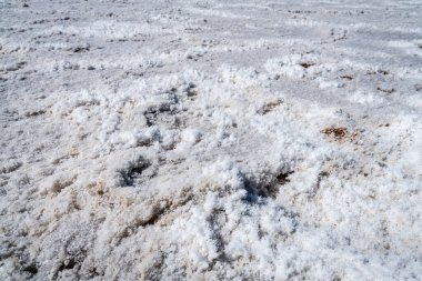 Kaliforniya 'daki Ölüm Vadisi Ulusal Parkı' ndaki Badwater Havzası 'nın zeminindeki tuz kristallerinin yakın plan görüntüsü.
