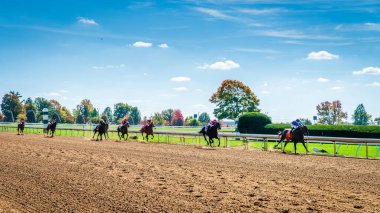 Keeneland, Lexington, Kentucky, 18 Ekim 2023 Keenealand Sonbahar Yarışı Yarışması, bitiş çizgisine yaklaşıyor..