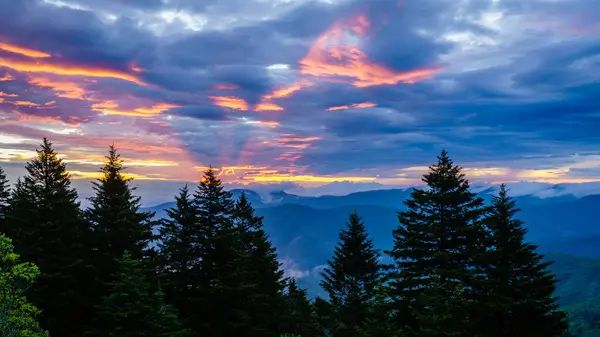 Malerischer Sonnenaufgang Den Smokey Mountains Vom Blue Ridge Parkway Aus — Stockfoto