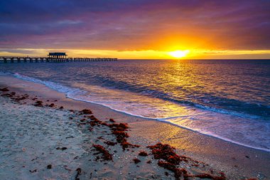 Gün batımında Napoli, Florida 'daki rıhtım ve sahil.