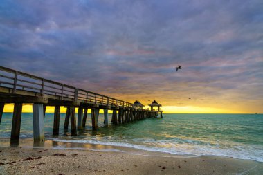 Gün batımında Napoli, Florida 'daki rıhtım ve sahil.