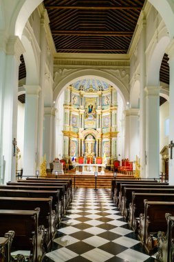 February 28, 2024, Panama City, Panama: Interior and the altar of the Cathedral Basilica Santa Maria la Antigua in Casco Viejo in Panama.