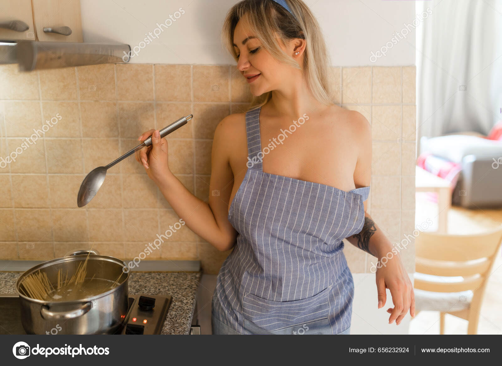 Sexy Girl Apron Big Breasts Cooking Stock Photo by ©redjy_r 656232924