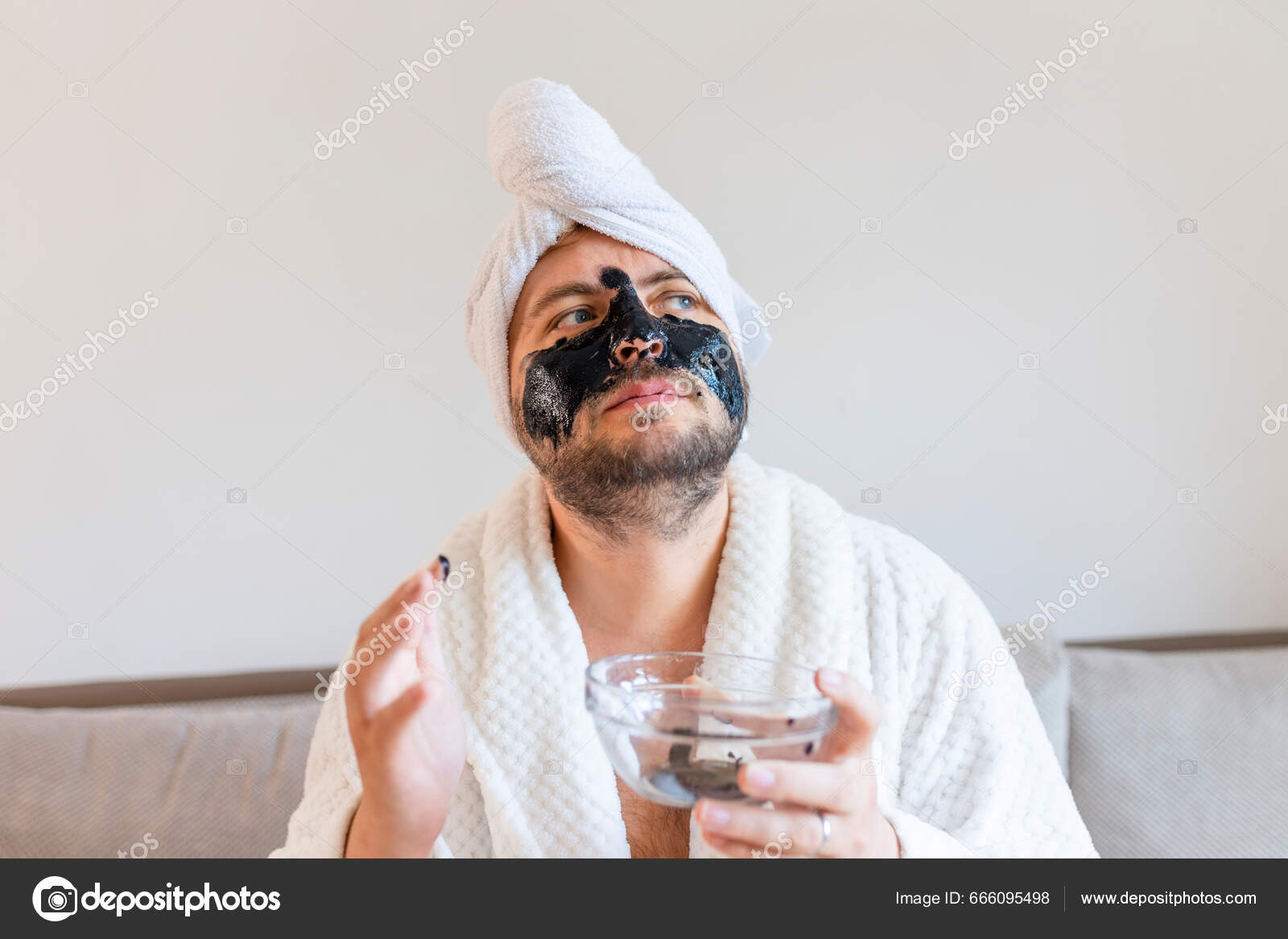 Funny Bearded Man Applying Black Mask Skin Care Stock Photo by ©redjy_r  666095498