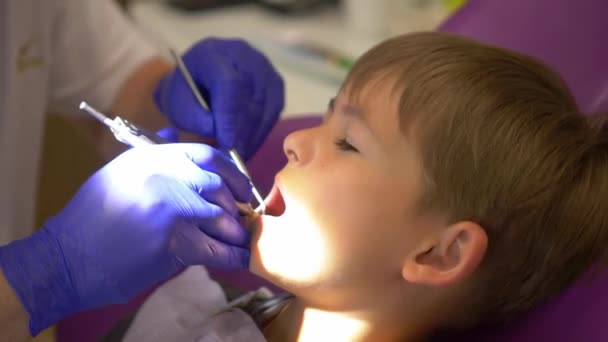 Dentista Che Esamina Bocca Dei Bambini Filmati Alta Qualità — Video Stock