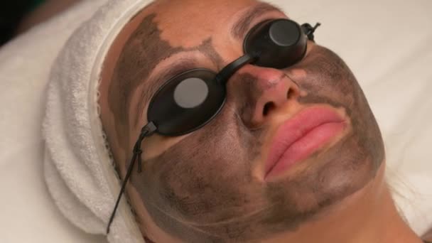 Facial Cleansing Procedure Carbon Peeling Spa Salon Close Top View — Stock Video