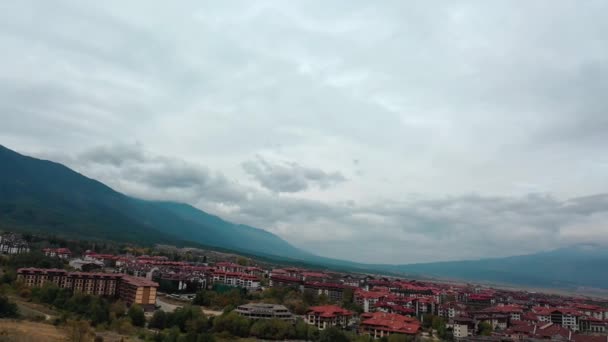 Aerial View Foggy Morning Autumn Mountains Clouds Bansko Bulgaria — Stock Video