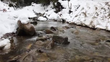 Buzlar çözülsün. Erken bahar karı eritir ve su bir dağ nehri ve akarsu yaratır. ekoloji ve doğa koruması. 