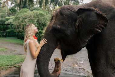 Gülümseyen filli güzel kız, fil köyü, bali. 