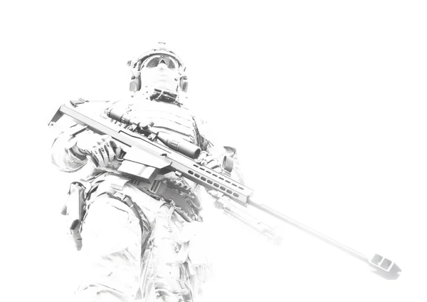 Sniper Exército Forças Especiais Ação Posando Com Rifle Grande Calibre — Fotografia de Stock