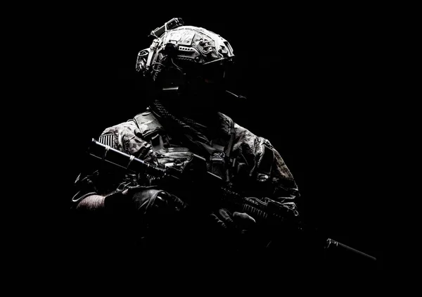 Сучасні Війська Спецназу Обладнали Бійця Винищувача Антитерористичного Загону Елітного Найманця — стокове фото
