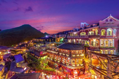 gece sahne Jioufen Köyü, Taipei, Tayvan