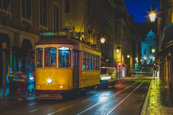 Sporvogn Linje Lisbon Portugal Natten - Stock-foto