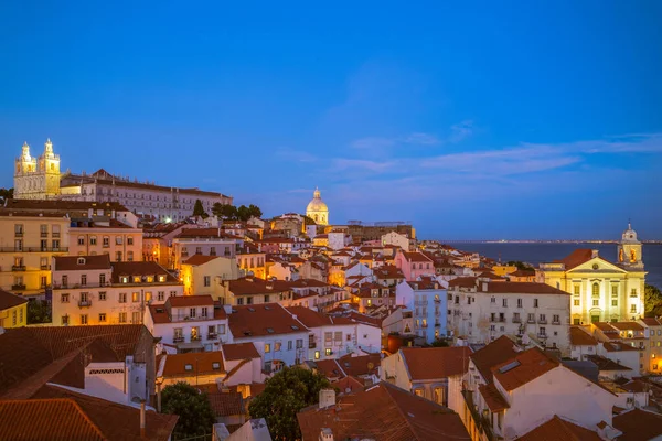 Skyline Von Lissabon Der Hauptstadt Portugals Bei Nacht — Stockfoto
