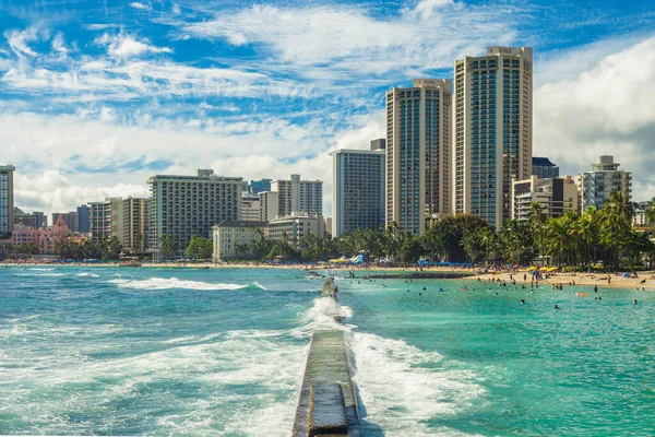 Skyline Honolulu Στην Παραλία Waikiki Νησί Oahu Στη Χαβάη Ηπα — Φωτογραφία Αρχείου