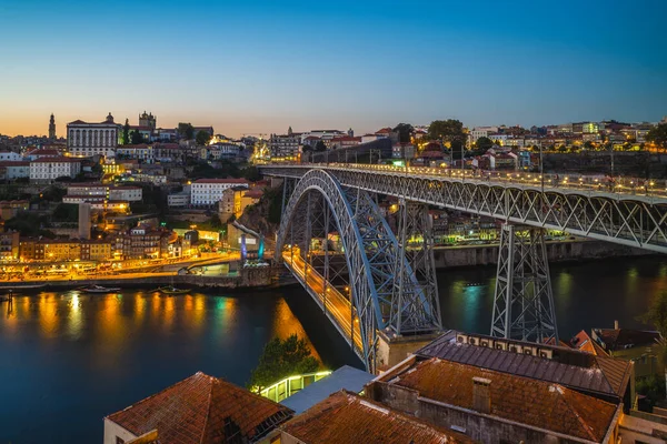Dom Luiz Most Přes Řeku Douro Porto Portugalsku Noci — Stock fotografie