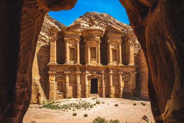Deir Monastery Located Petra Jodan — стокове фото