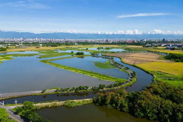Tayvan Yilan Ilçesinde Jia Wetland Hava Manzarası — Stok fotoğraf