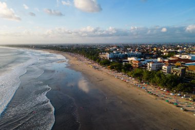 Aerial view of kuta beach at Badung Regency, southern Bali, Indonesia.