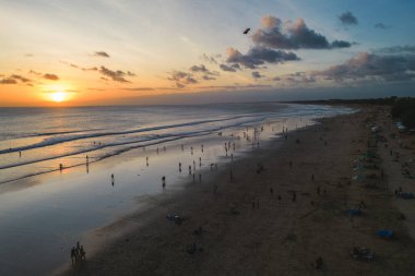 Aerial view of kuta beach at Badung Regency, southern Bali, Indonesia.