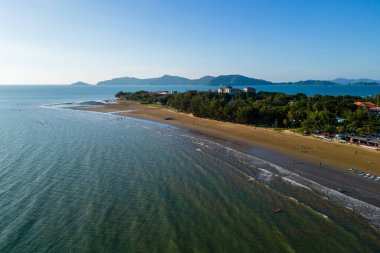 Kota Kinabalu, Sabah, Malezya 'daki Tanjung Aru Sahili' nde Hava Görüntüsü