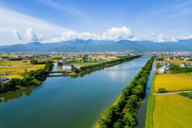 Aerial view of Dongshan township over dongshan River in Yilan, Taiwan clipart