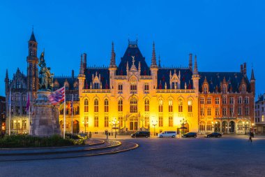 Night view of Provinciaal Hof, Provincial Court, on the Markt of Bruges, Belgium clipart