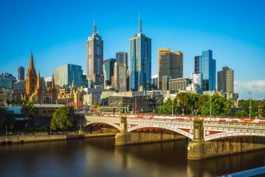 Melbourne şehrinin iş bölgesinin Skyline 'ı, CBD, Victoria State, Avustralya