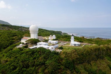 Cape Santiago Deniz Feneri 'nin New Tapei, Tayvan' daki hava manzarası.