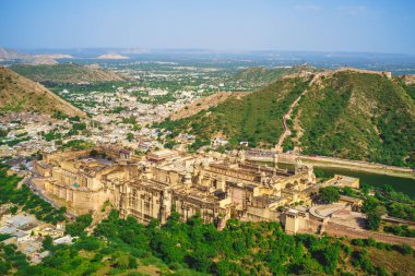 view over Amer fort from Jaigarh Fort in Jaipur, the capital of Rajasthan, India clipart