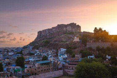 Jodhpur 'daki Mehrangarh Kalesi, mavi şehir, Rajasthan, Hindistan