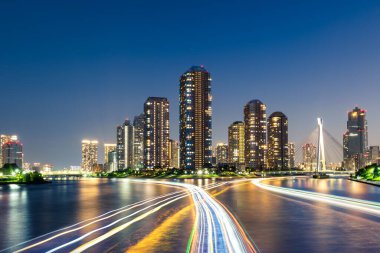 Tokyo, Japonya 'da bulunan Tsukuda Adası, Tsukudajima Manzarası