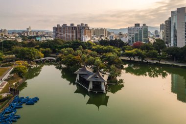 Aerial view of Zhongshan park, the oldest park in Taichung, Taiwan clipart