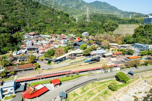 Nantou County, Tayvan 'daki Çeçen kasabasının hava manzarası