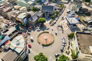 Aerial view of the roundabout of Nantou City in Nantou County, Taiwan clipart